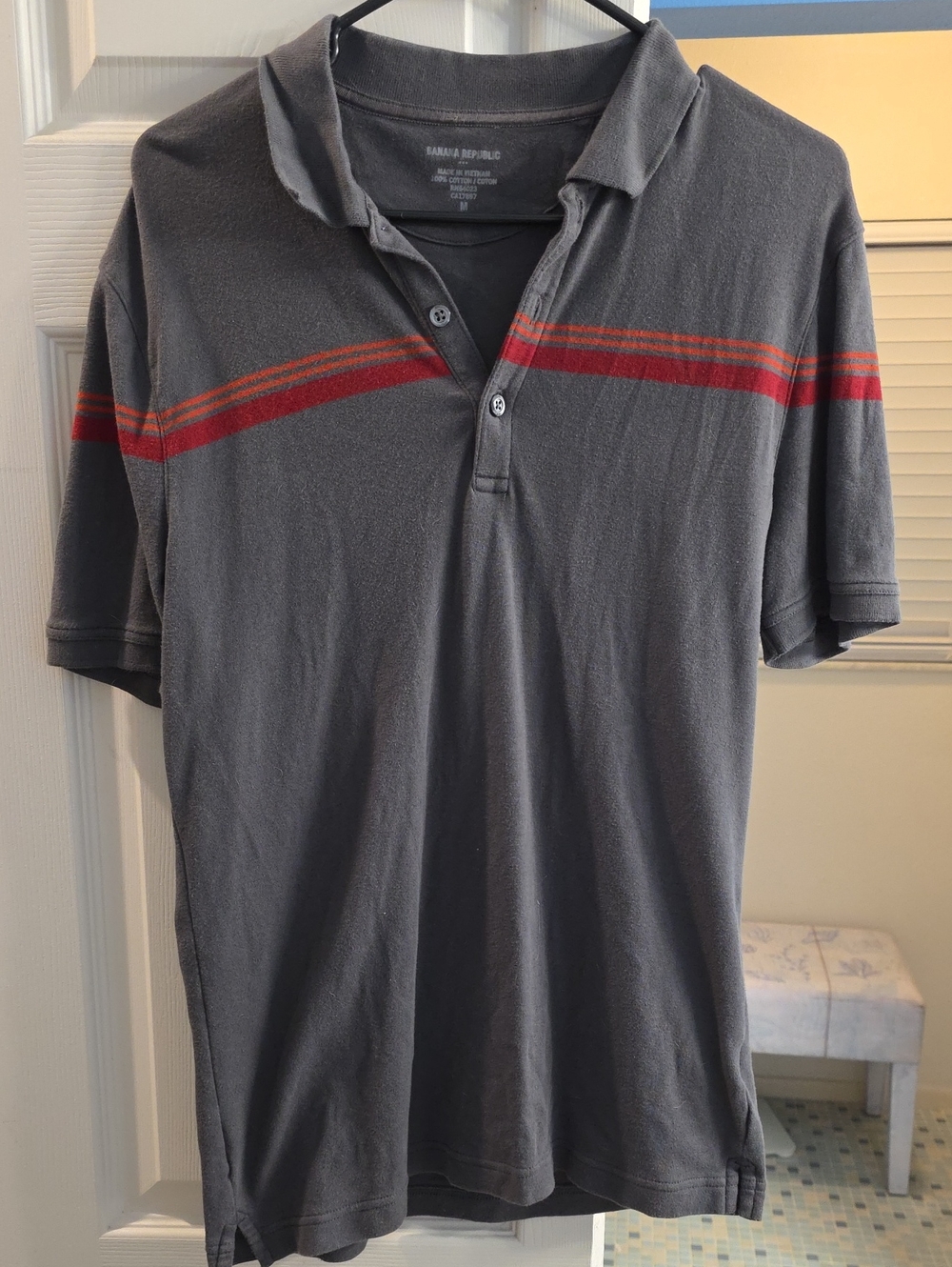 Banana Republic Gray Polo with Red Chest Stripe